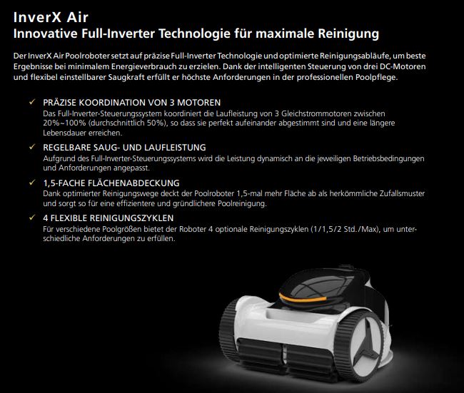 Moderner Poolroboter InverX Air für effiziente Poolreinigung.